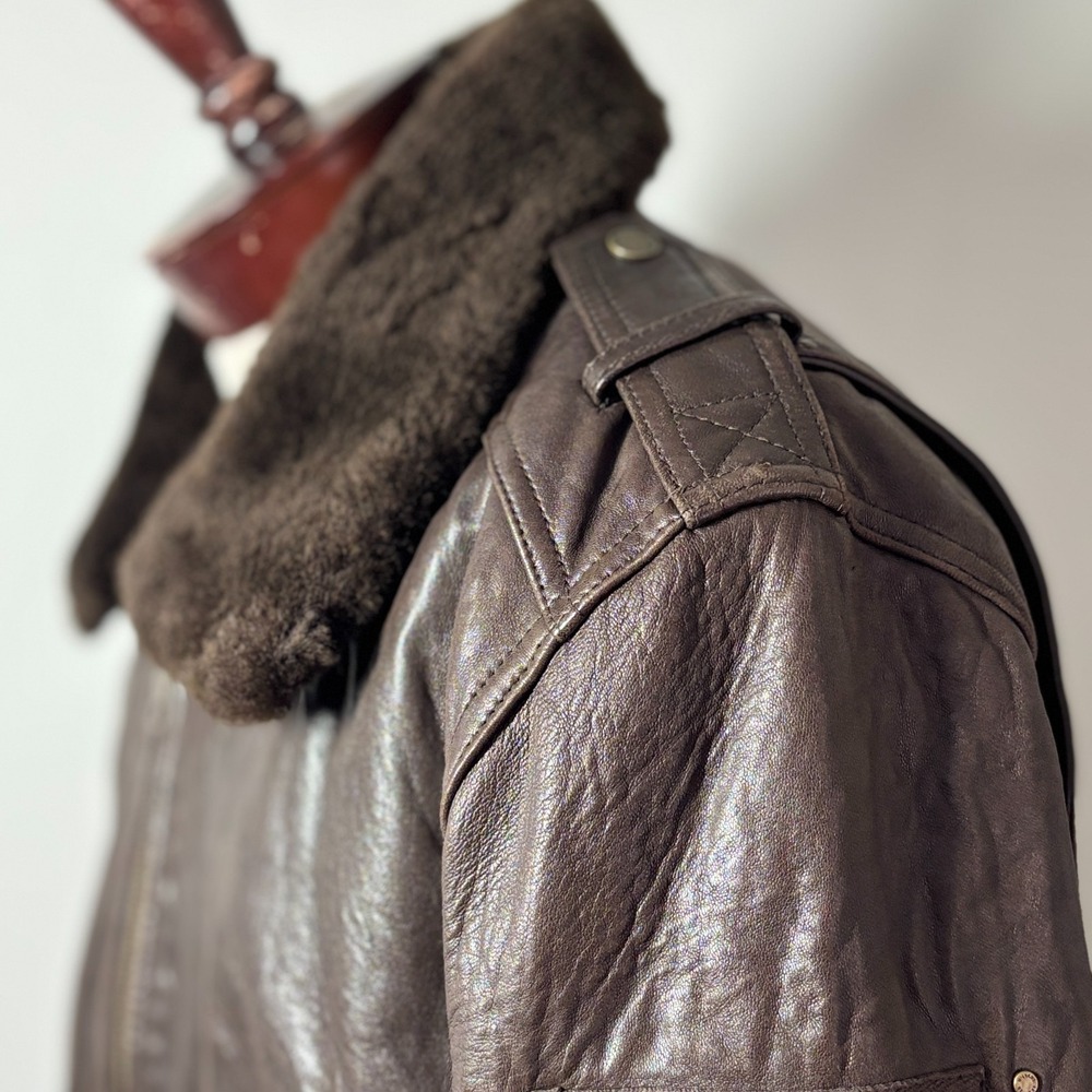 Wilsons Leather Bomber Jacket Brown Shearling Collar XL Men's Flight Style - Picture 9 of 16